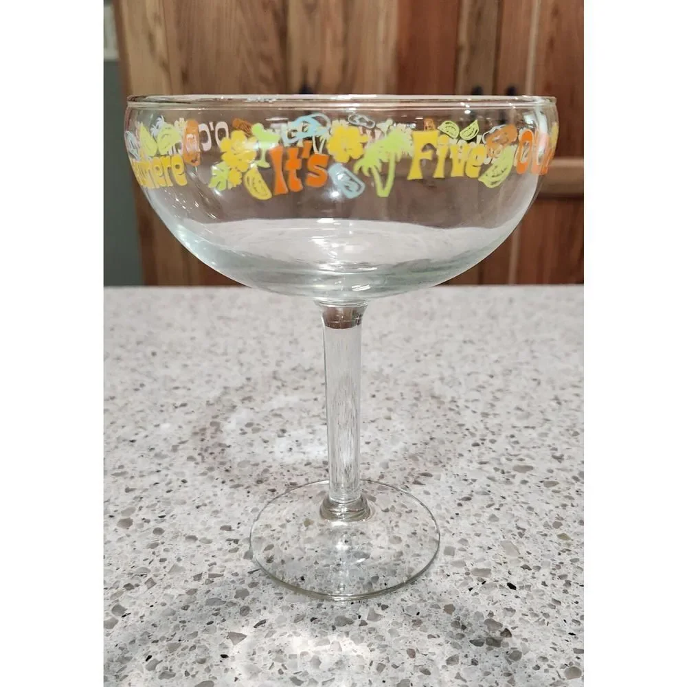 Margarita Glass Set Painted Beach Shoes, Trees Flower 'It's 5 O'Clock Somewhere'
